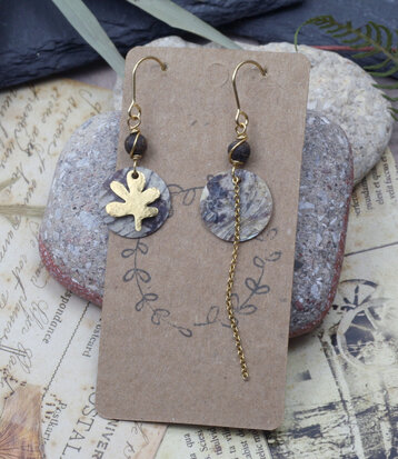 Golden mismatched botanical leaf earrings