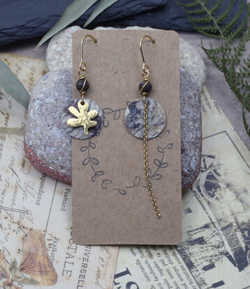 Golden mismatched botanical leaf earrings