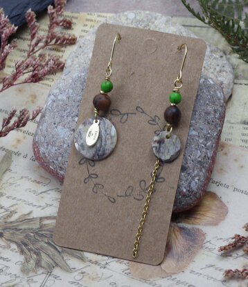 Golden mismatched green howlite earrings