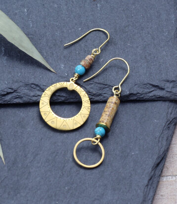 Golden Circles earrings with turquoise