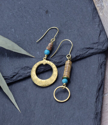 Golden Circles earrings with turquoise