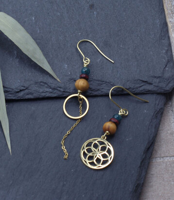 Golden mismatched Flower of life earrings