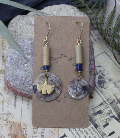 Golden mismatched Ginkgo leaf earrings