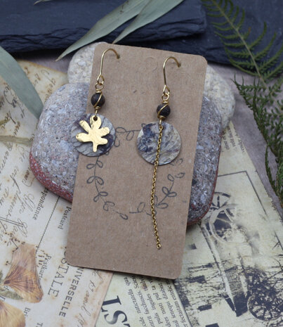 Golden mismatched botanical leaf earrings