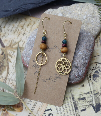 Golden mismatched Flower of life earrings