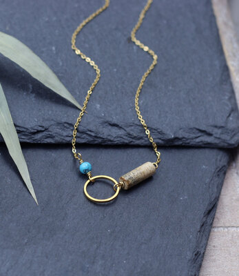 Short gold necklace jasper and turquoise